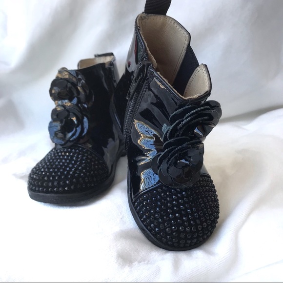 baby black patent boots